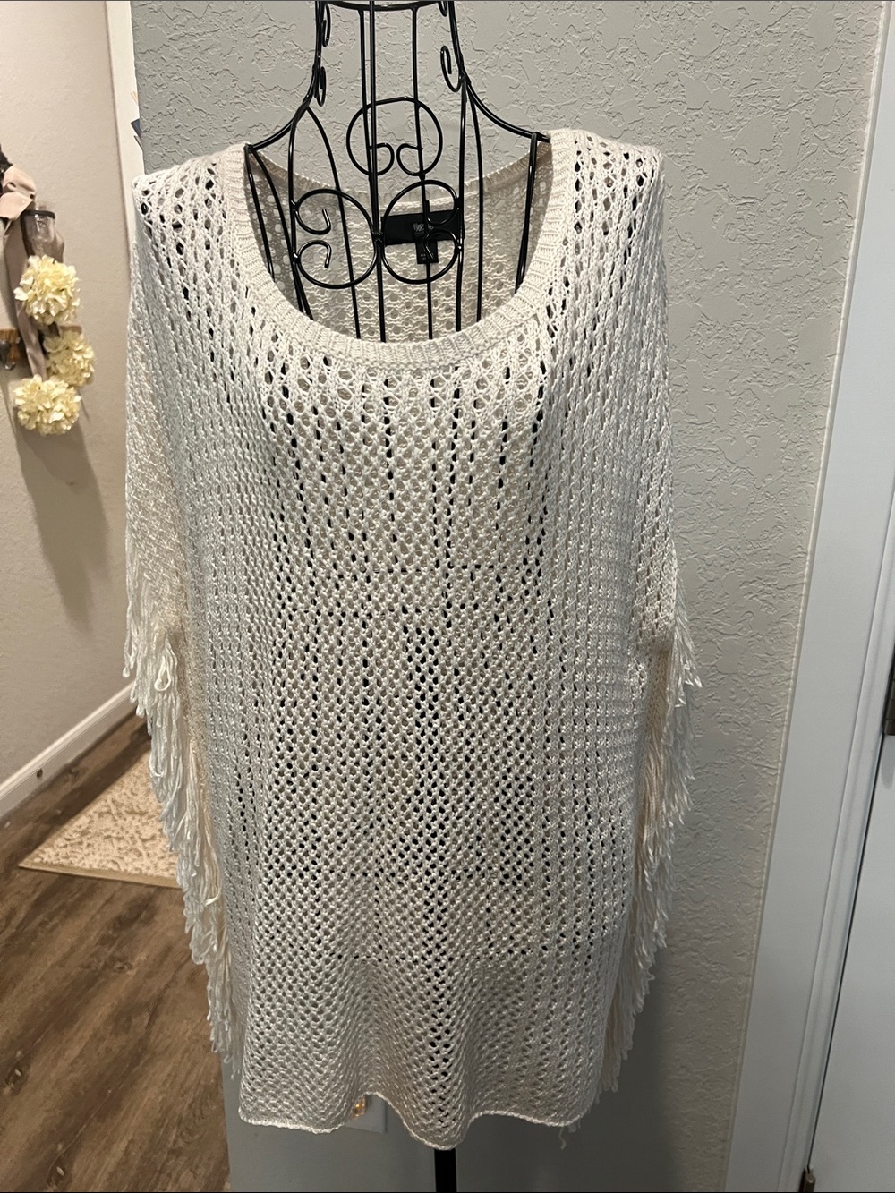 Mossimo Supply Co. Cream Open-Weave Fringe Poncho